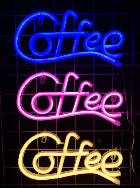 cofee neon reklama na zeď poutač led visící