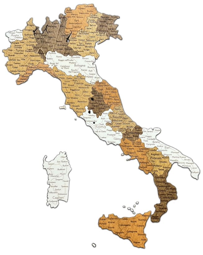 Dřevěná mapa Italská 3D/2D na zeď - nástěnná