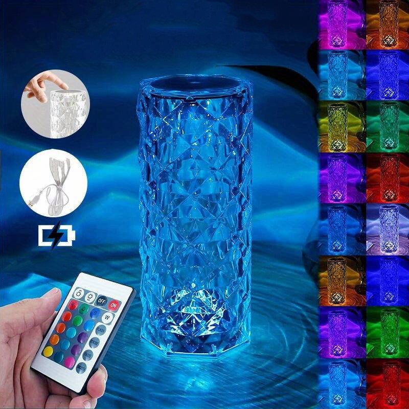 Křišťálová LED lampa - dotyková ve tvaru sklenice (vázy) stolová + dálkové ovládání - 16 barev (21cm)