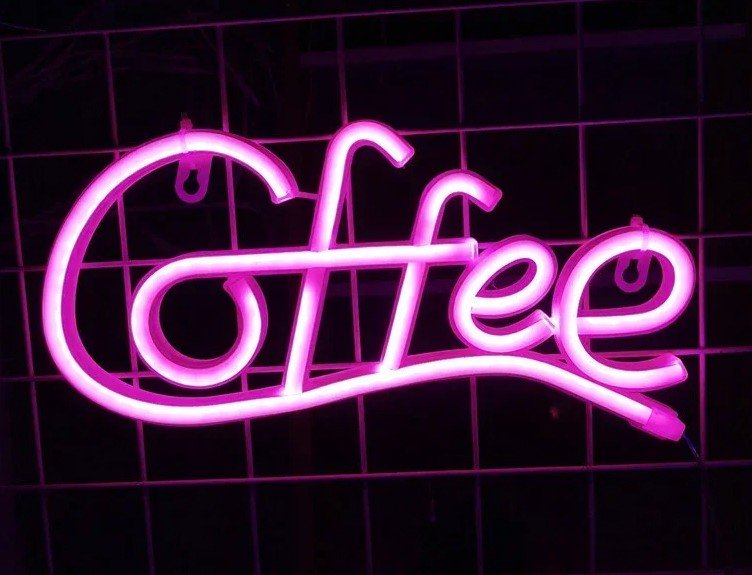 COFFEE - LED svítící napis na zeď logo neon