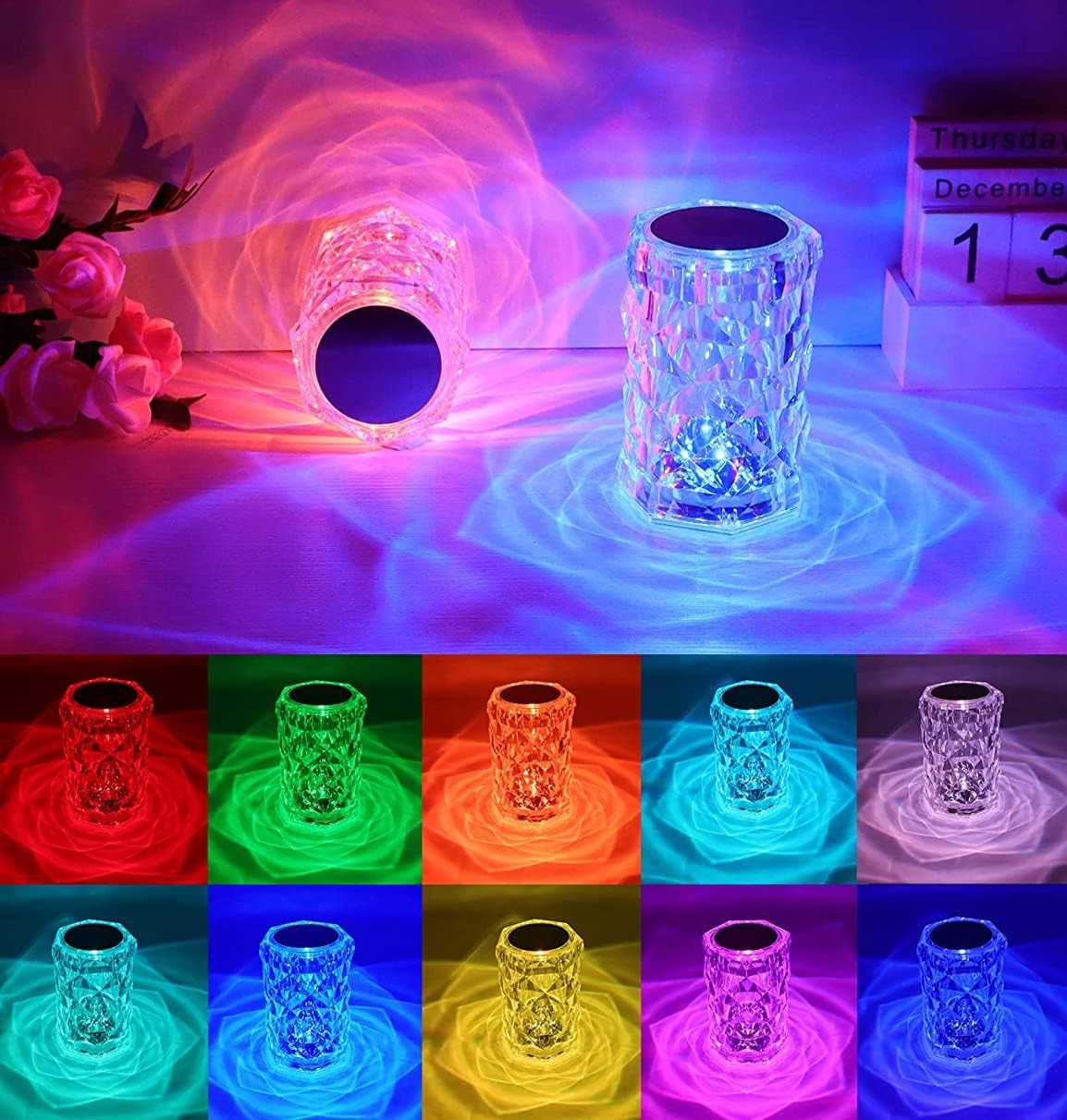 Křišťálová lampa LED - dotyková ve tvaru sklenice (vázy) stolová + dálkové ovládání - 16 barev (12,5cm)