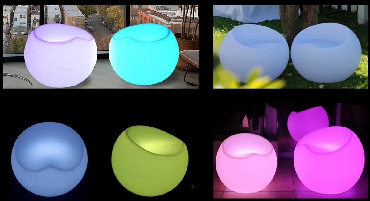 Svítící LED křeslo exteriérové plastové s RGB osvětlením voděodolné