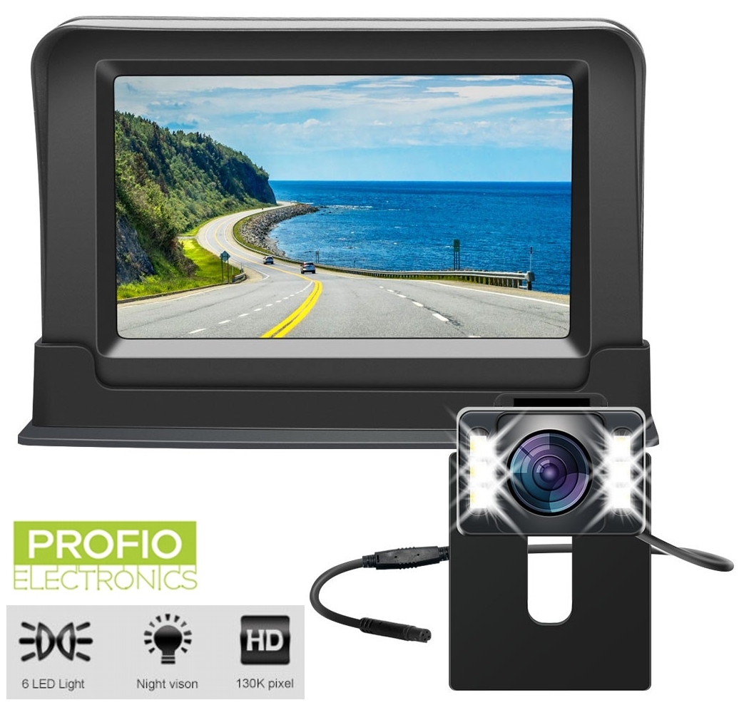 Couvací kamera do auta SET s 4,3 "monitorem + zadní kamera s 6 LED (IP68)
