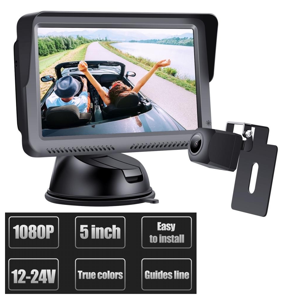 Parkovací kabelový set do auta: 5 "monitor + FULL HD mini zadní kamera (IP68)