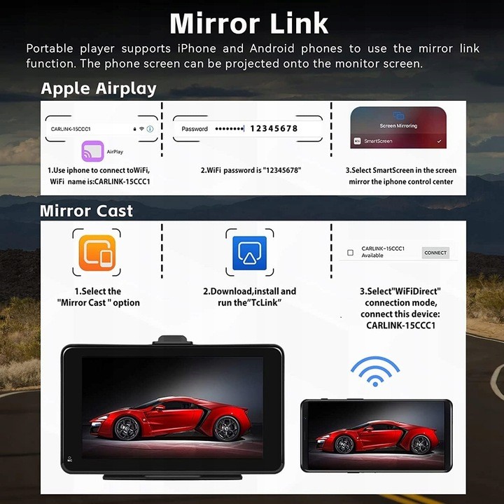 Podpora AirPlay a Mirror Link monitor do auta