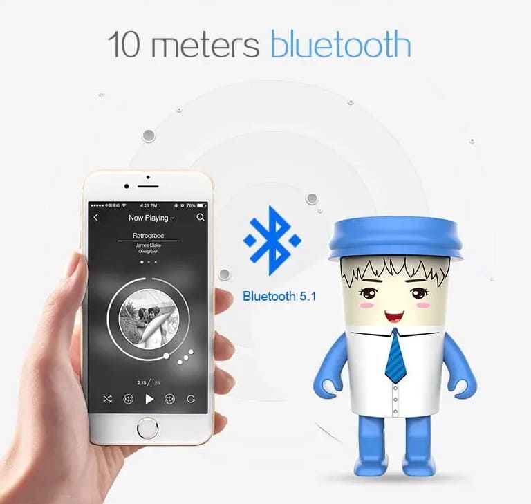 reproduktor bluetooth dosah 10m pro mobil smartphone plastový pohar