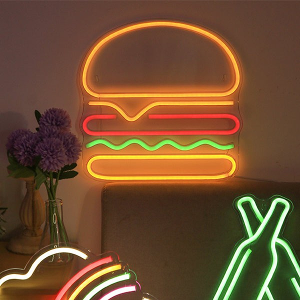 led svítící neon napis na zeď - hamburger