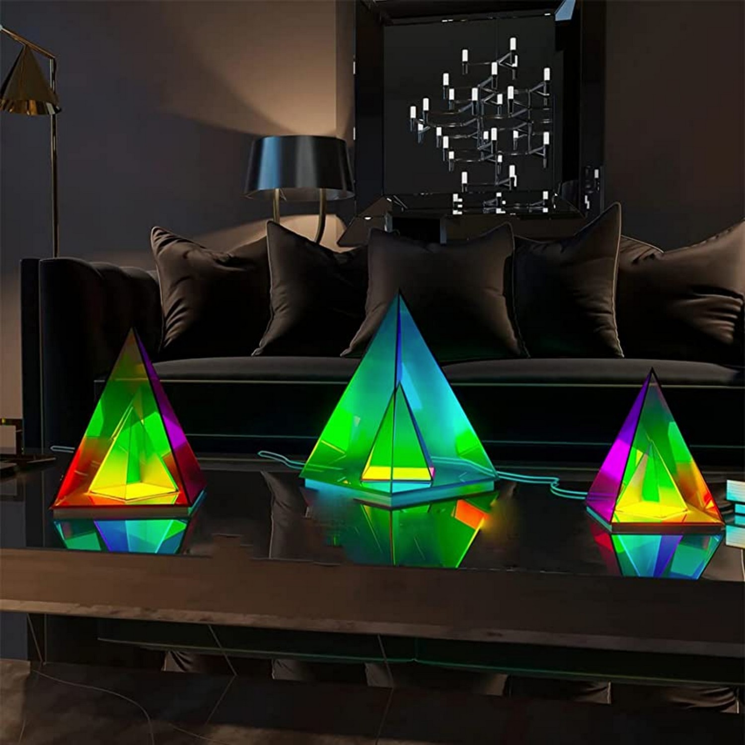 LED lampa pyramida svítící zrcadlová na stol stolní