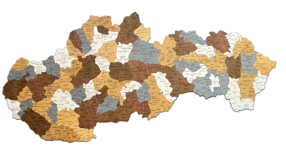 Dřevěná mapa Slovenska 3D / 2D na zeď - nástěnná