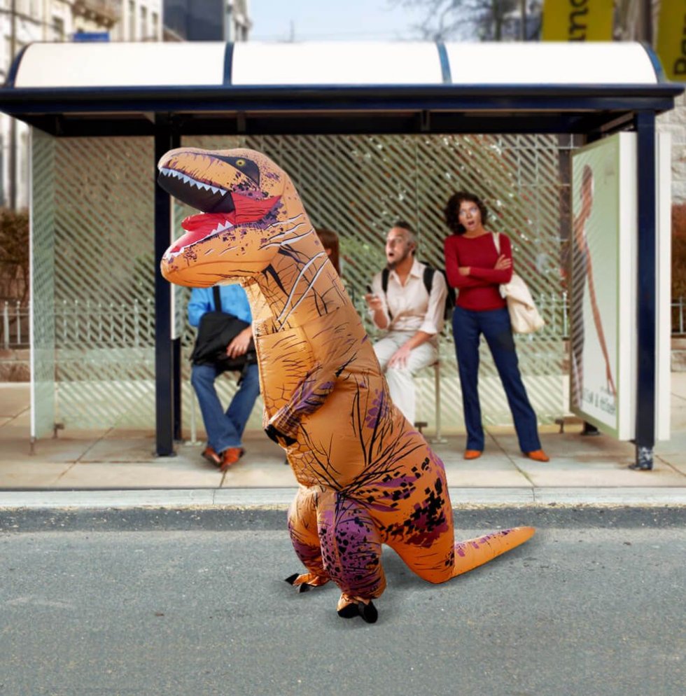 nafukovací kostým T-rex dinosaurus na karneval halloween